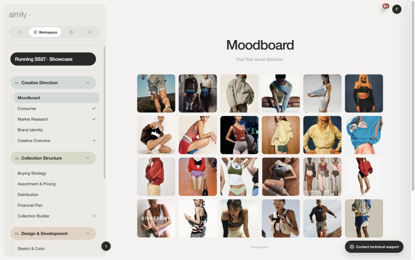 Real Aimily interface with the Running SS27 demonstration collection