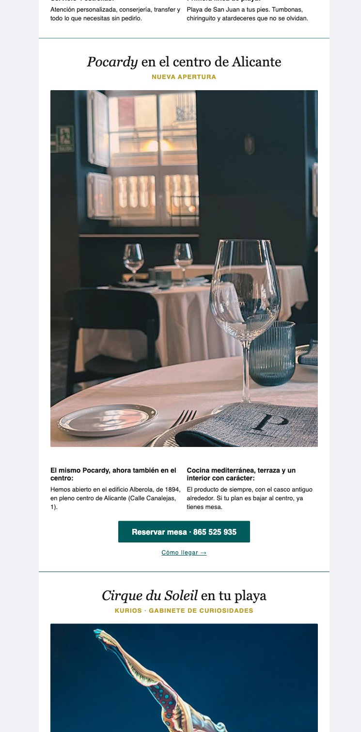 Hotel Almirante newsletter: Pocardy and events